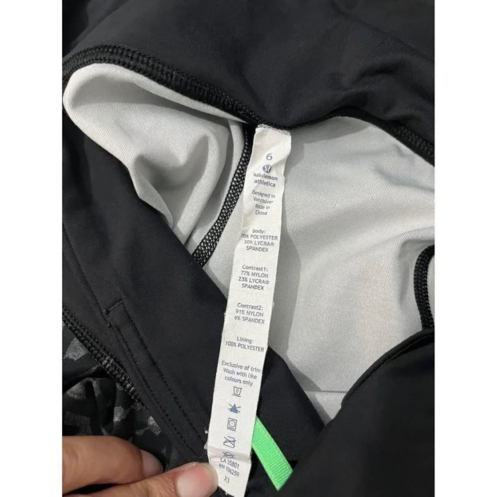 Lululemon Black net Print Run Inspire Crop II Block it Pocket Leggings Size 6
